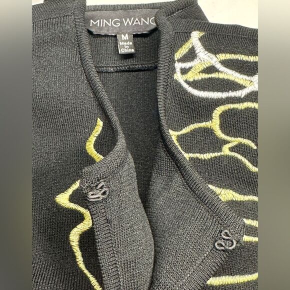 Ming Wang Black & Gold Floral Embroidered Jacket, Women's Size M, 3/4 Sleeves - Picture 6 of 13